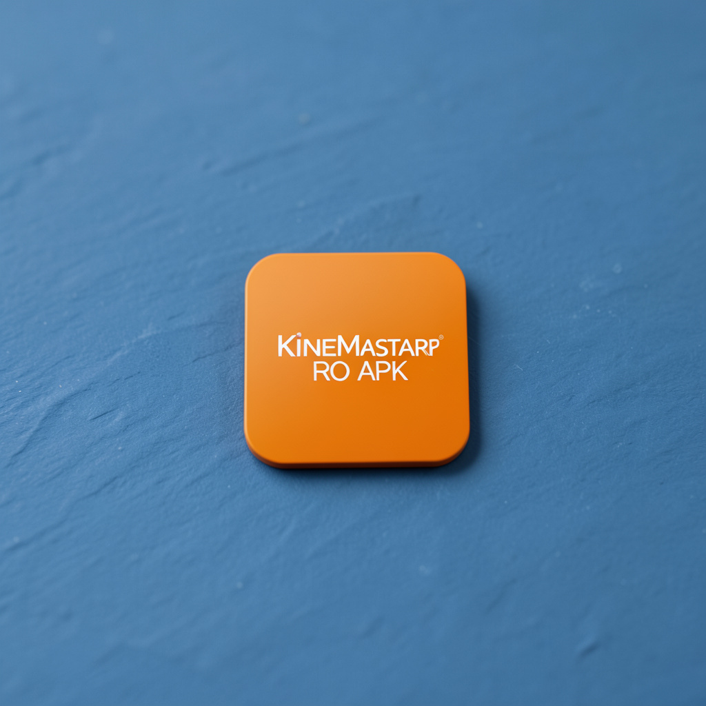 Slate-blue field with a single orange accent tile representing the KineMaster Pro APK.